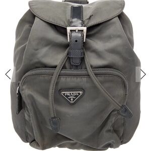 Prada Men's Olive Gray Nylon Backpack with Leather Trim